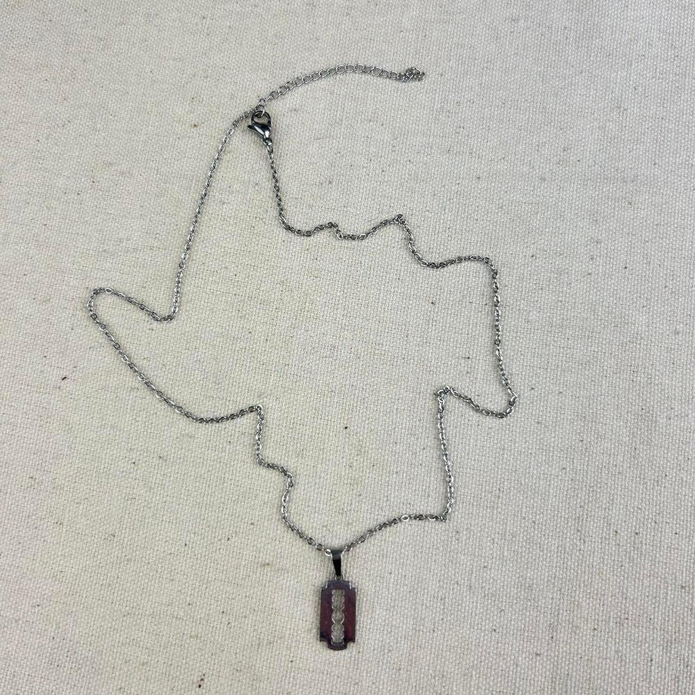 Vintage Y2K silver razor blade opium cyber punk style necklace